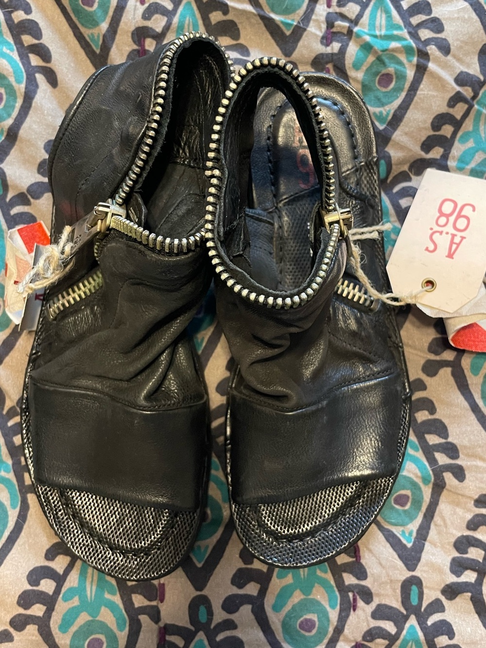 A.S.98 Black Leather Open-Toe Zip up Sandals size 37/7 NEW